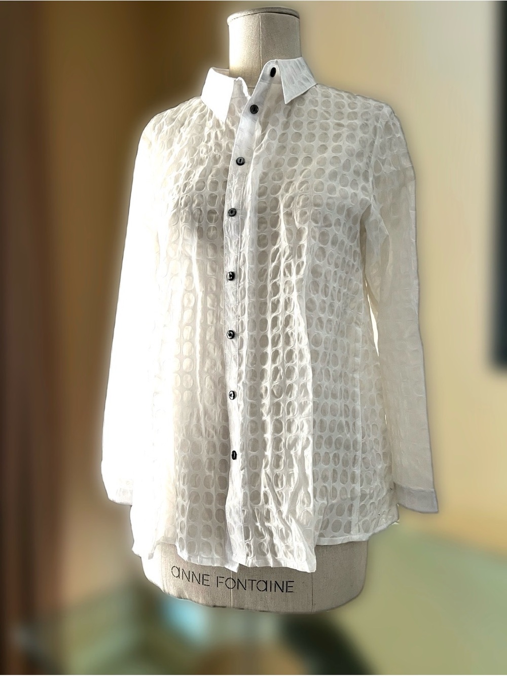 Coco + Carmen White Eyelet Button-Up Blouse with Dark Buttons